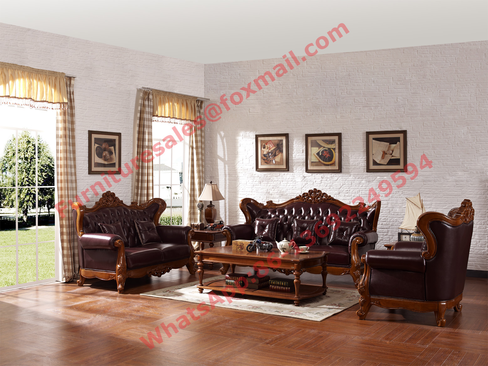 Buy cheap European Classic Solid Wooden Carving Frame with Italy Leather Upholstery Sofa Set product