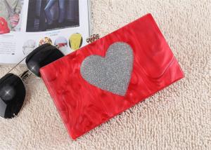 Buy cheap Wedding Hard Case Acrylic Clutch Bags , Ladies Red Clutch Bag With Silver Heart Glitter product