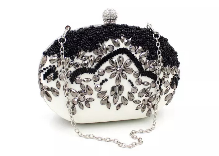 Buy cheap Handmade Beads Embroidered Evening Bag Black And White With Pearl Diamond product