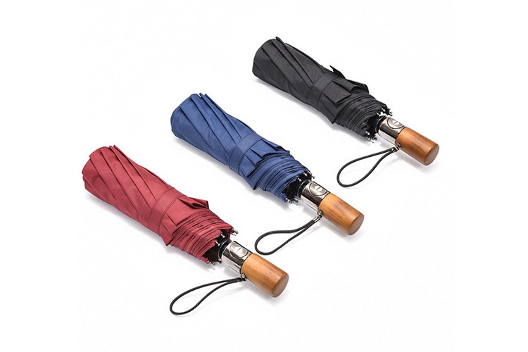Buy cheap Lightweight Automatic Windproof Folding Umbrella Wooden Handle Reinforced Frame product