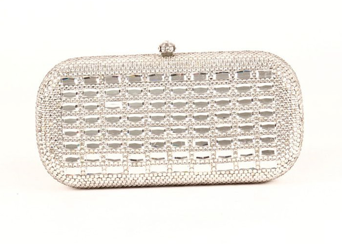 Buy cheap Rectangular Silver Rhinestone Evening Bags With 120cm Metal  Chain product