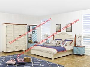 Buy cheap Vaulted chapel Mediterranean design bedroom furniture suite in matt white painting and Blue Nightstand with drawers product