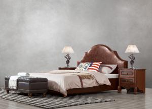 Buy cheap American leisure style Split Leather Upholstered Headboard Kind Bed with Wooden Furniture for Villa house Bedroom used product