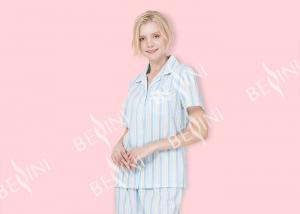 Buy cheap Striped Ladies Short Sleeve Pajama Sets , Lace Trimmed Women'S Sleepwear Sets product