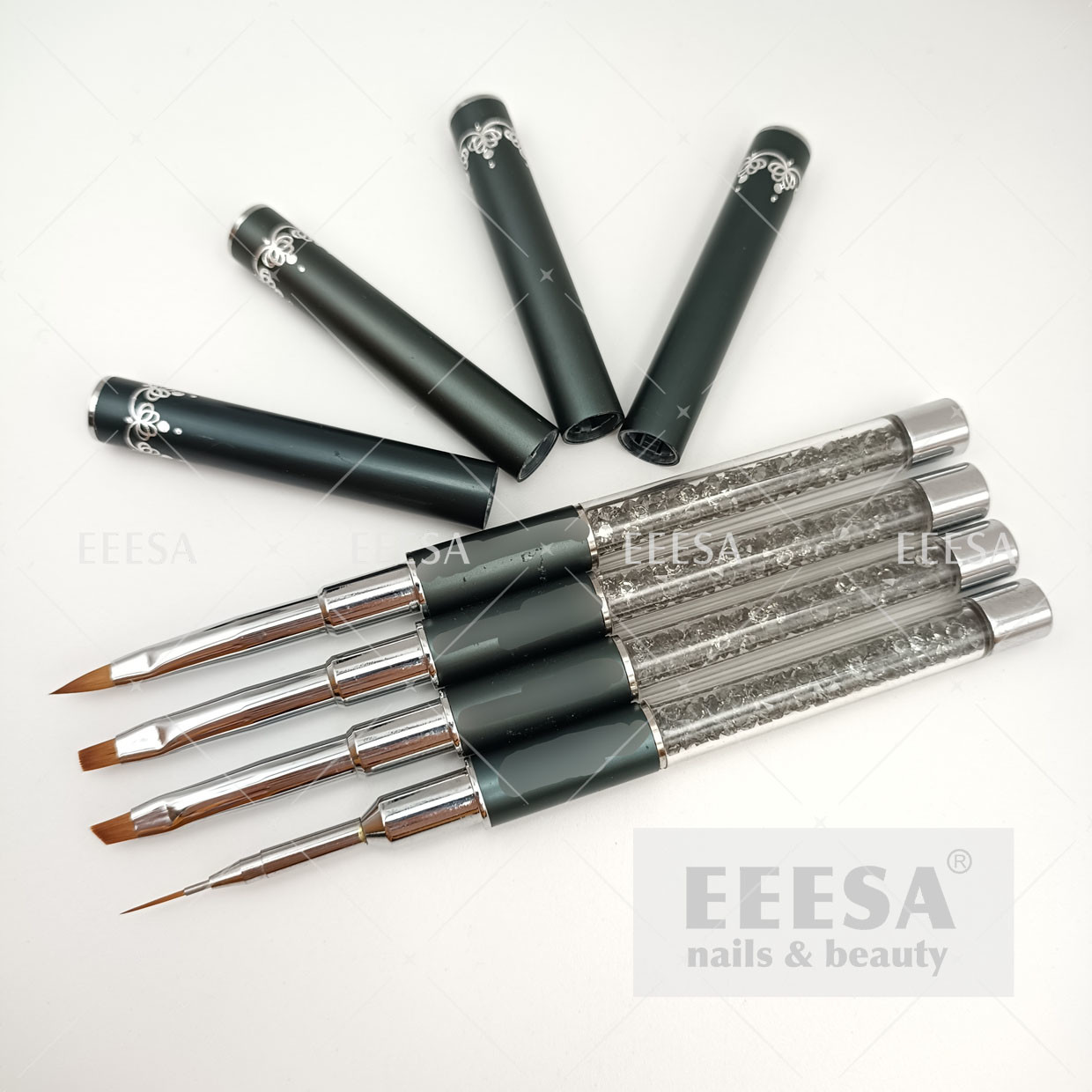 Buy cheap Grey rhinestone crystal metal handle 3D gel liner nail art brush sets from wholesalers