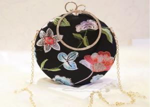 Buy cheap Ladies Round Shape Black Embroidered Evening Bag With Crystal Handle product