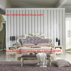 Buy cheap Flowers Headboard Wooden Bed in Neoclassical fabric design for luxury multiple star B& B Room Furniture product