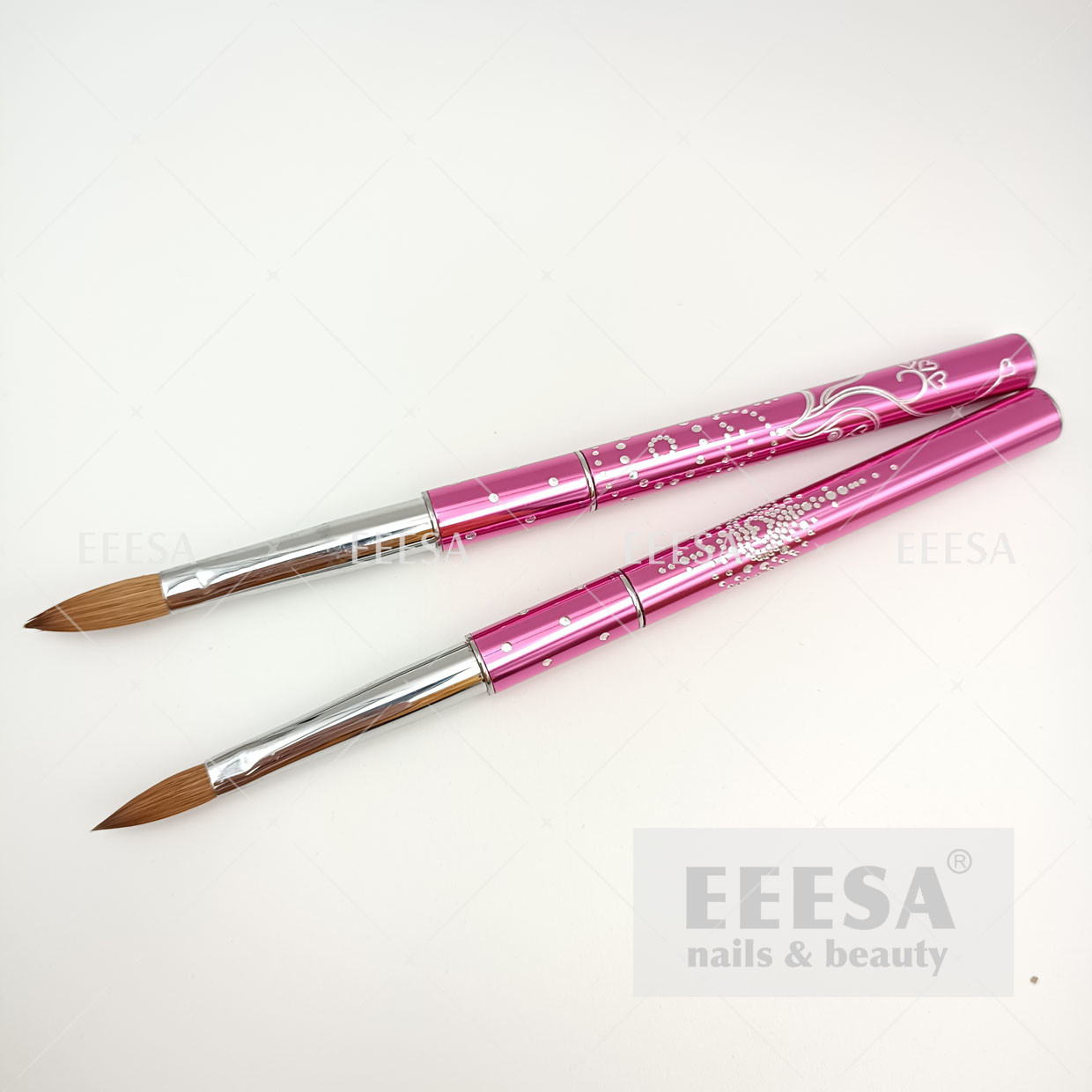 Buy cheap Custom bling line dot heart decoration crimped kolinsky pink acrylic nail brush from wholesalers