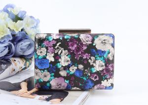 Buy cheap Flowers painting printed surface pu metal frame rectangle shaped pu clutch bag for women product