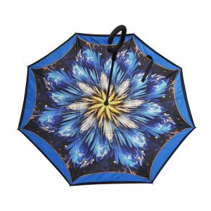 Buy cheap Custom Fiberglass Frame Double Layer Reverse Inverted Umbrella With C Shape Handle Custom Pattern Double Layer product