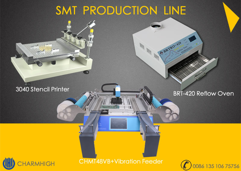 Buy cheap Stencil Printer 3040 / CHMT48VB+ Vibration Feeder , SMT PCB Assembly Line / Reflow Oven BRT-420 product