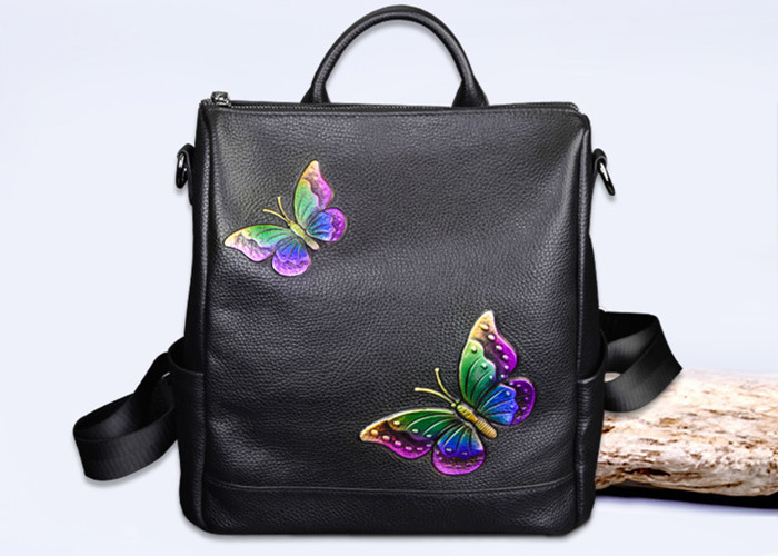 Buy cheap Fashion Institute Ladies Leather Backpack For Women , Butterfly Embroidery Printing product