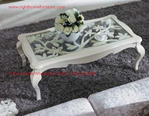 Buy cheap Neoclassical style Coffee table in smart flower craft with tempered glass top and Teatable set with wood drawers product