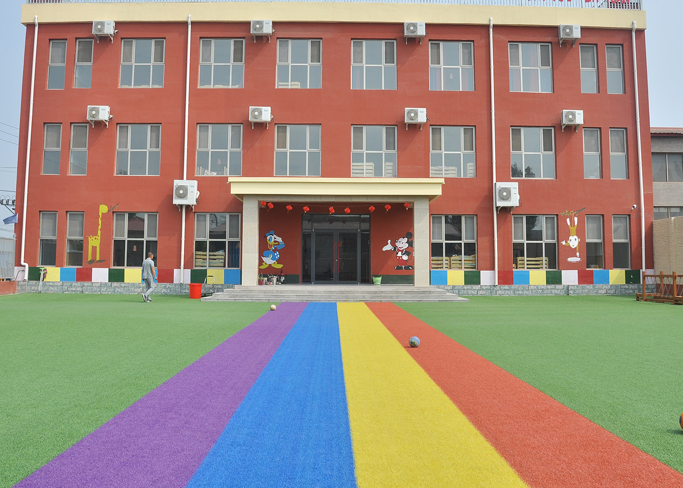 Buy cheap SBR Latex Backing Rainbow Artificial Turf Roll For School Park product