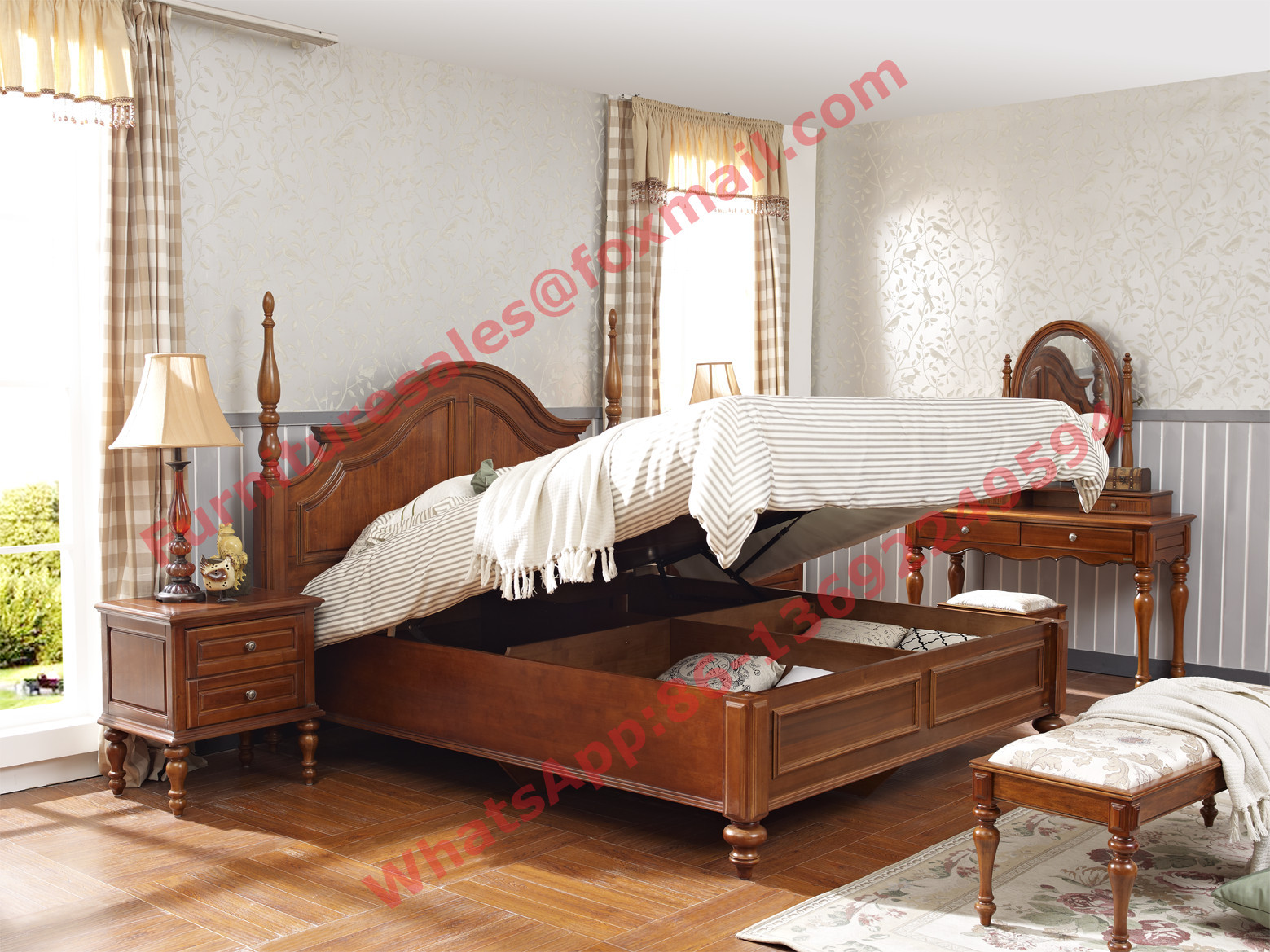 Buy cheap Ancient Rome style Solid Wood Bed with Storage in Bedroom Furniture sets product