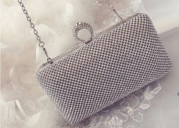 Buy cheap Stunning Silver Mesh Clutch Purse Metal Rhinestone And Ring Closure product