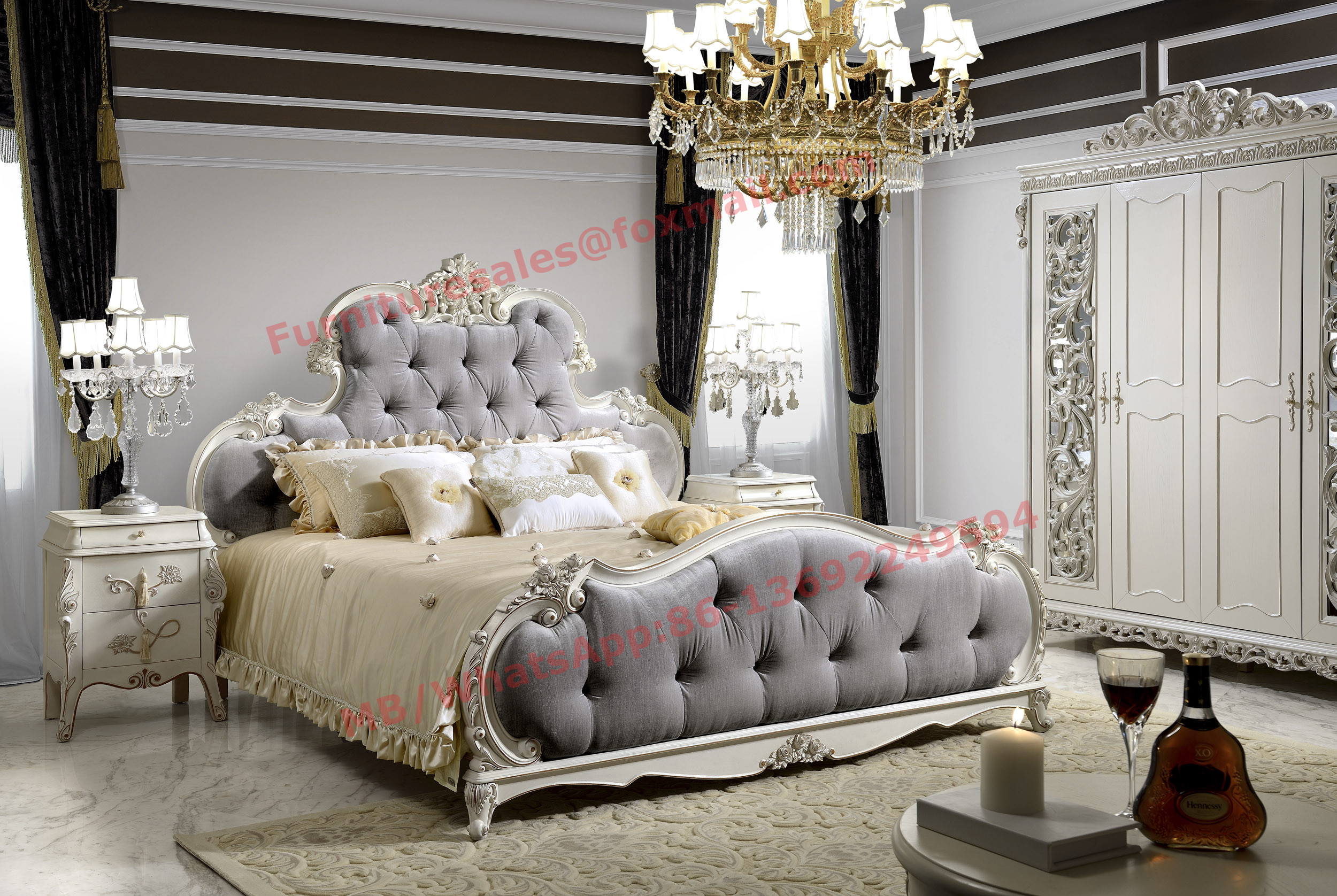 Buy cheap Luxury Upholstery Fabric Headboard Padding with Solid Wood Bed in Ivory White Painting product