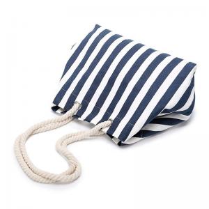 Buy cheap Navy Stripe Canvas Pool Bag , Black Personalised Canvas Beach Bag Nautical product