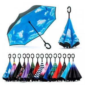 Buy cheap C Shape Handle Inverted Reverse Umbrella Custom Pattern Double Layer With Logo Prints product