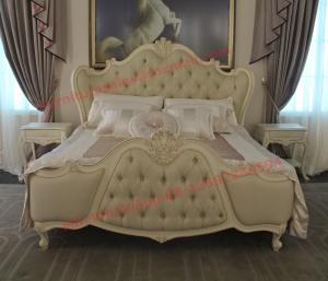 Buy cheap Exquisite Fabric Padding Headboard with Solid Wood Bed in Ivory White Painting product