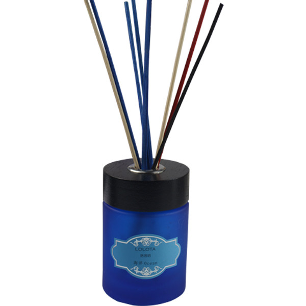 Reed diffuser with blue round bottle,colorful natural reed and folding box