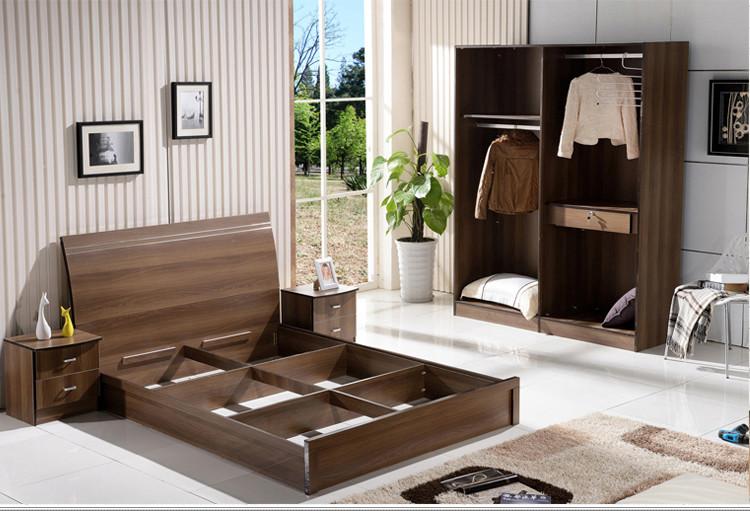 Buy cheap Cheap style rent Apartment home furniture melamine plate bed 1.2m- 1.5m-1.8 m light walnut color product