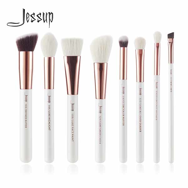 Buy cheap Jessup Goat Hair Makeup Brush Set 8pcs White And Rose Gold Makeup Brushes product