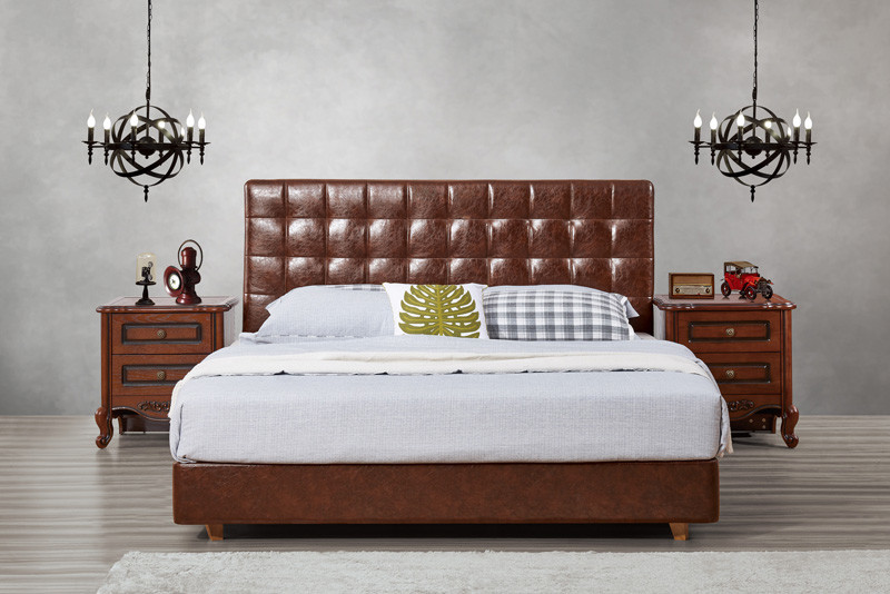 Buy cheap Leather / Fabric Upholstered Headboard Bed for Apartment Bedroom interior fitment by Leisure Furniture with Wooden table product