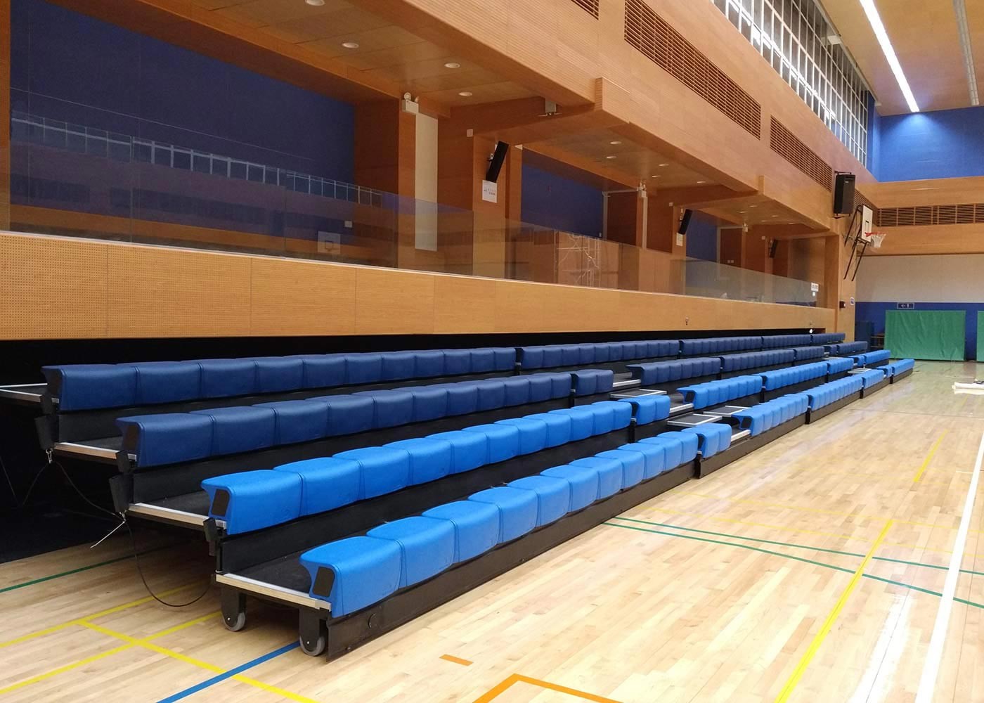 Power Control Retractable Grandstands Retractable Seating System Recessed Polymer Bench