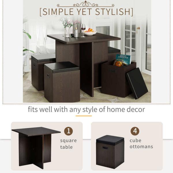 5 Piece Dining Set With Storage Ottoman 31''L Faux Wood Table And 4 Ottomans