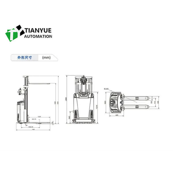 Intelligent Unmanned Forklift with 3000mm Lifting Height 35mm Fork Minimum Height and 8h Endurance Time for Industrial Material Handling
