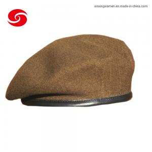 China Wool Polyester Military Uniform Hats Army Beret With PU Leather Binding on sale
