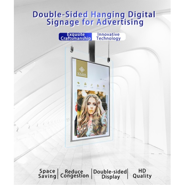 Dual-Sided 55 Inch 4K Transparent LCD Display Built-In CMS Remote Management Roof-Hanging Digital Signage for Commercial Use