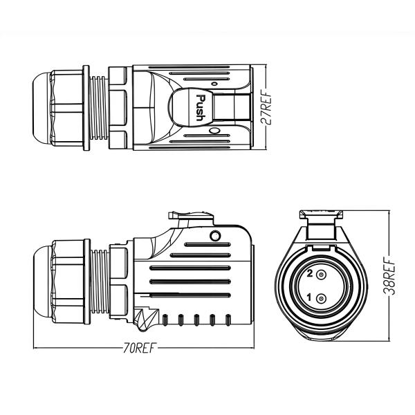 LP20 Type 4-Core Locking Wire 20A Power Flange-Style Metal + Plastic Waterproof Connector