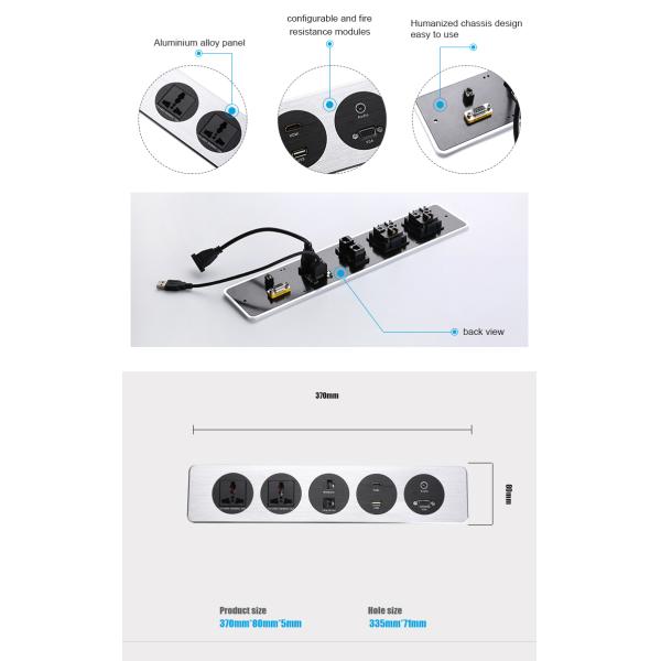 Aluminum Panel Mounted Office Desk Power Sockets Outlet With Usb
