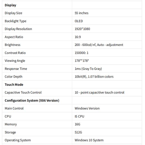 55 Inch OLED Transparent Screen See Through Oled Display Floor Standing L Model