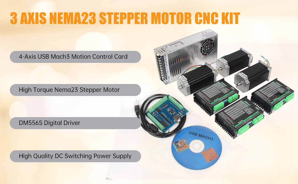 Dual Shaft CNC Controller Kit MACH3 Nema23 Stepper Motor USB 4 Axis 112mm