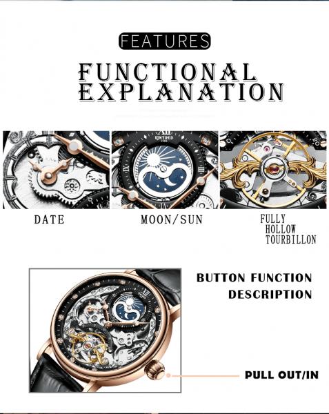Elegant Appearance Tourbillon Mechanical Watch Moon Phase Mechanical Wrist Watch