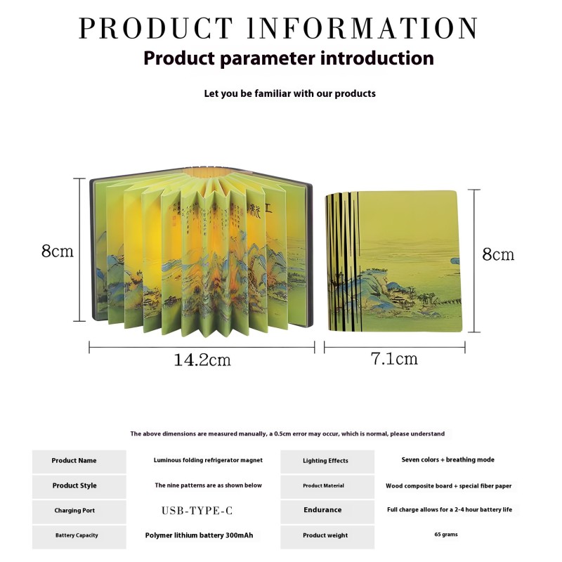 Free Sample Mini Foldable Luminous Book Light Suction Creative Fridge Magnet Design Promotional Business Gift Souvenir Shop