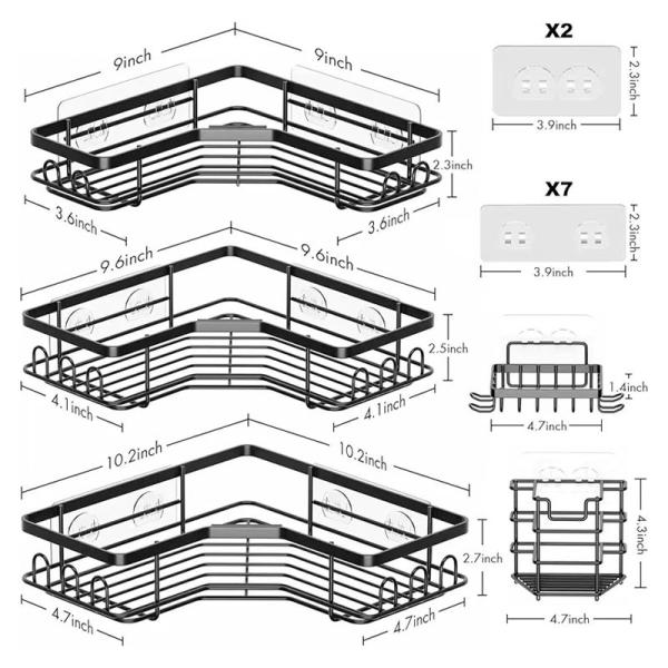 5-Pack Wall Mounted Adhesive Shower Organizer with Soap Holder and Toothbrush