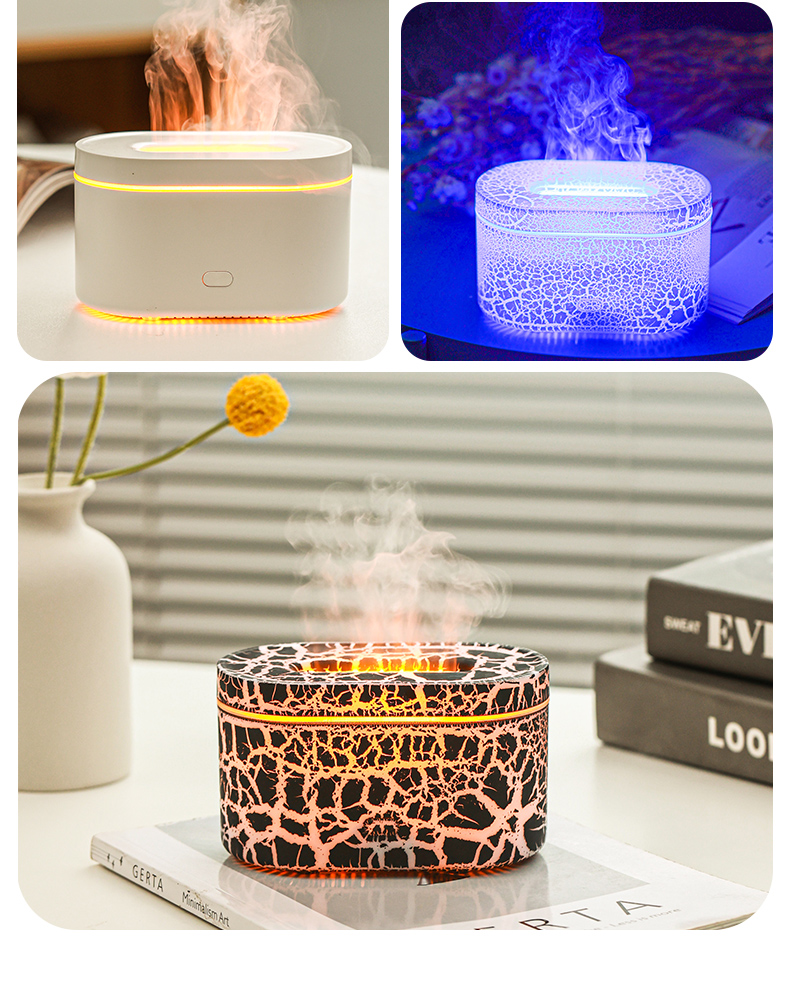 200ml Crack Desk Aroma Diffusers Essential Oil Flame Humidifier Air Diffuser for Home Office Cool Fire