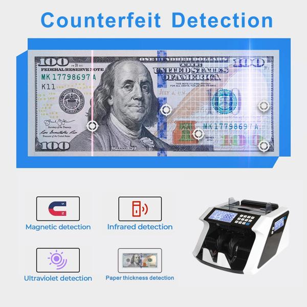 High Speed Bill Counter With UV, MG, IR Counterfeit Bill Detector, & Value Counting AL-7800