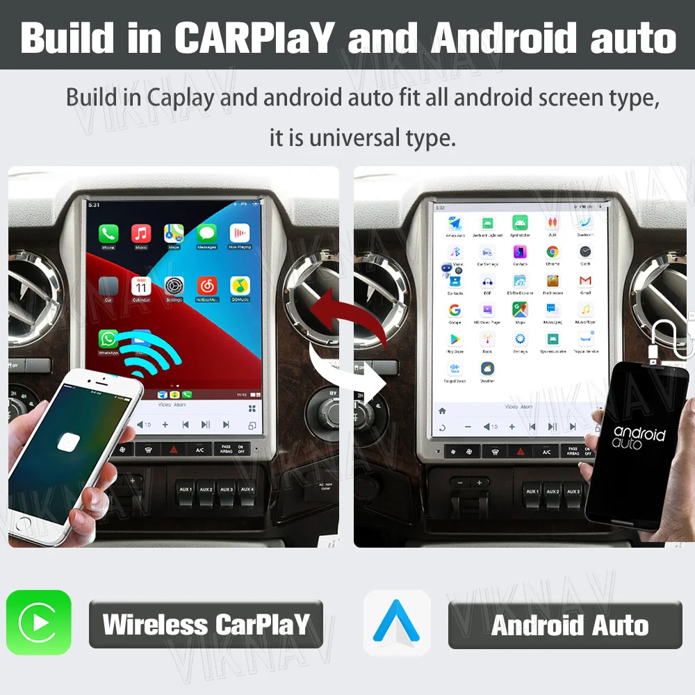 Viknav 12.1Inch Android Touch Screen Car Radio Ford F250 2013 2014 Carplay Auto Stereo Aftermarket Head Unit Video Player