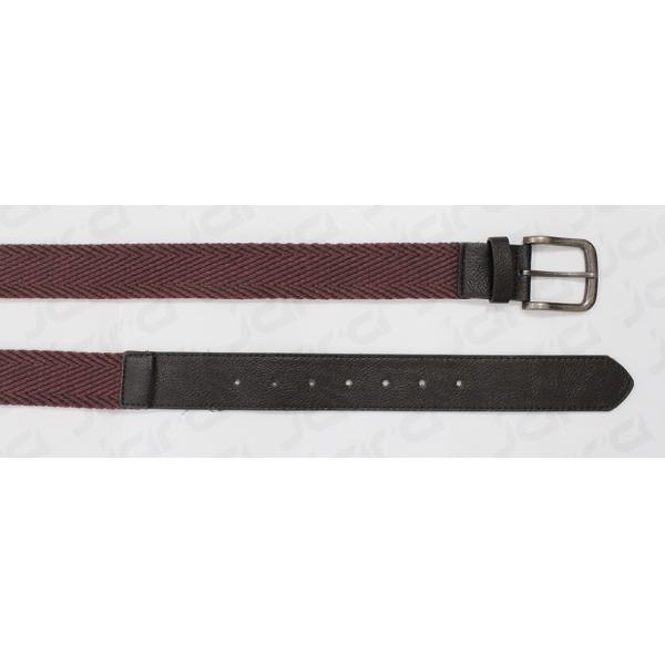 Wave Surface Black / Red Polyester Webbing Belt With PU Tip , 3.7cm Width