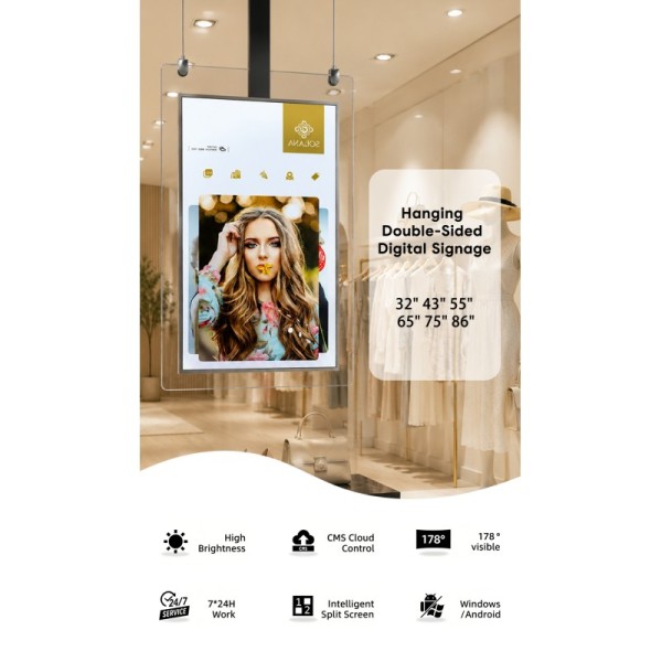 43 55 Inch Double Sided Hanging Digital Signage Ultra Thin Retail Store Window Advertising Display Ceiling Mount Monitor
