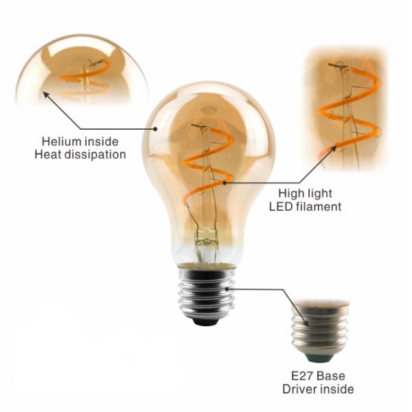 Amber Spiral LED Filament Bulb E26 E27 B22 Vintage Edison Light Bulbs Nipple 2W 4W