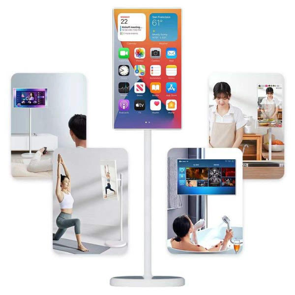 CH 32-Inch Smart Portable LCD TV with Capacitive Touch Android 12 & SDK White Cabinet Indoor Rolling TV Wireless C2-Type