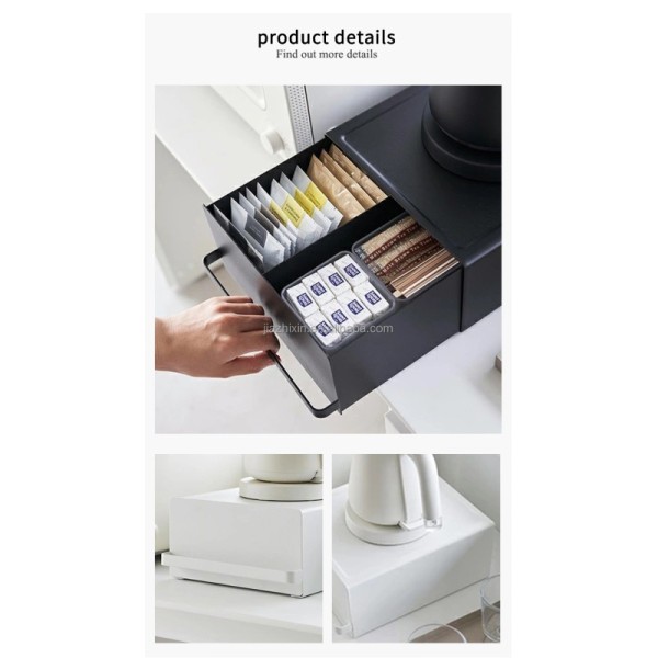Kitchen 2 Tier Desktop Japanese Storage Box Pull-out Coffee Machine Base Kettle Cup bar Organize Cabinet Tea Bag Rack Drawer