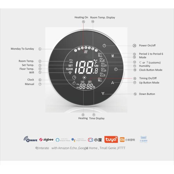 Indoor Smart Round Thermostat 16A Electric Floor Heating Thermostat
