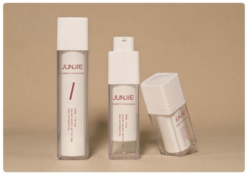 Cosmetic Square Airless Pump Bottle 50ml 1.76oz Plastic for Thick Liquid Foundation Skin Care Serum Lotion Customizable Colors